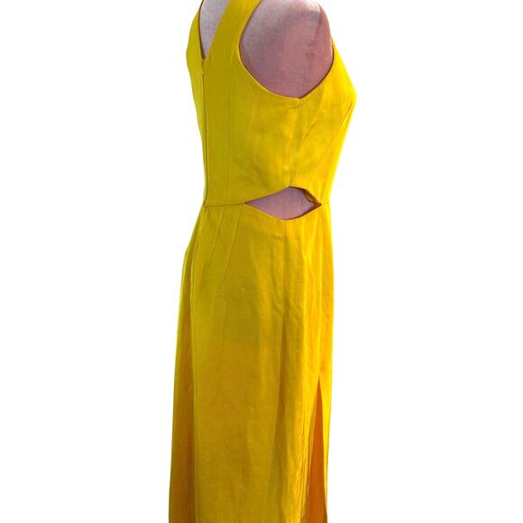 SANDRO PARIS Sleeveless Midi Dress Waist Cutout Zipper Close Yellow 1 36 US 2/4 - Picture 4 of 10
